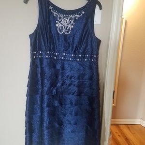 Navy blue dress embroidered with pearlish beads